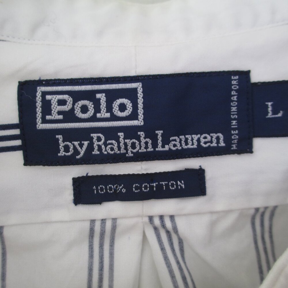Polo Ralph Lauren Mens XL Band Collar Shirt White Blue Striped Long Sleeve West - Picture 3 of 6